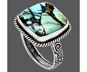 Lucky Charm Tibetan Turquoise Ring size-9 EXR01689 R-1067, 15x15 mm