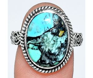 Lucky Charm Tibetan Turquoise Ring size-9 EXR01691 R-1067, 12x16 mm