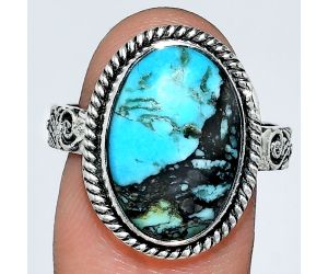 Lucky Charm Tibetan Turquoise Ring size-9 EXR01692 R-1067, 11x16 mm