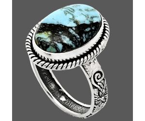 Lucky Charm Tibetan Turquoise Ring size-9 EXR01692 R-1067, 11x16 mm