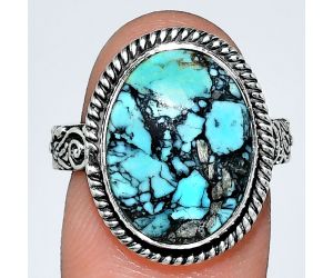 Lucky Charm Tibetan Turquoise Ring size-8 EXR01693 R-1067, 12x16 mm