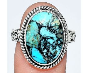 Lucky Charm Tibetan Turquoise Ring size-9 EXR01694 R-1067, 12x17 mm