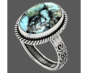 Lucky Charm Tibetan Turquoise Ring size-9 EXR01694 R-1067, 12x17 mm