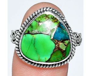 Blue Turquoise In Green Mohave Ring size-10 EXR01695 R-1067, 15x15 mm