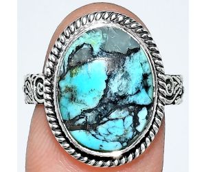 Lucky Charm Tibetan Turquoise Ring size-8 EXR01697 R-1067, 12x16 mm