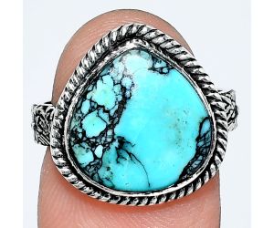 Lucky Charm Tibetan Turquoise Ring size-7 EXR01702 R-1067, 13x13 mm