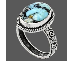 Lucky Charm Tibetan Turquoise Ring size-8 EXR01704 R-1067, 11x15 mm