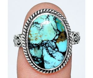 Lucky Charm Tibetan Turquoise Ring size-9 EXR01705 R-1067, 12x17 mm