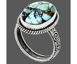 Lucky Charm Tibetan Turquoise Ring size-9 EXR01705 R-1067, 12x17 mm