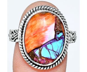 Kingman Orange Dahlia Turquoise Ring size-10 EXR01718 R-1067, 13x17 mm