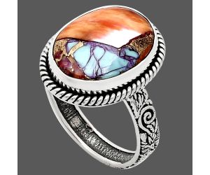 Kingman Orange Dahlia Turquoise Ring size-10 EXR01718 R-1067, 13x17 mm