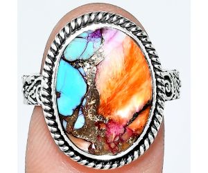 Kingman Orange Dahlia Turquoise Ring size-8 EXR01722 R-1067, 12x16 mm