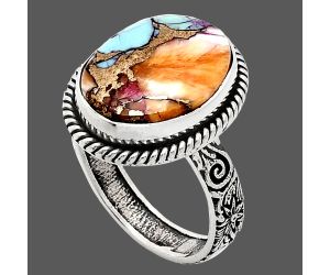 Kingman Orange Dahlia Turquoise Ring size-8 EXR01722 R-1067, 12x16 mm