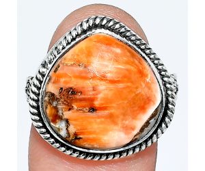 Kingman Orange Dahlia Turquoise Ring size-8 EXR01723 R-1067, 15x15 mm