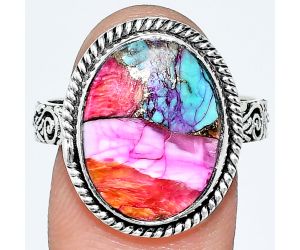 Kingman Orange Dahlia Turquoise Ring size-10 EXR01725 R-1067, 13x17 mm