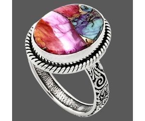 Kingman Orange Dahlia Turquoise Ring size-10 EXR01725 R-1067, 13x17 mm