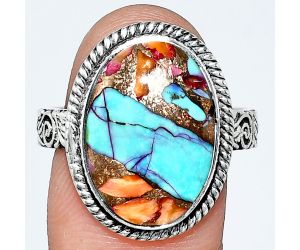 Kingman Orange Dahlia Turquoise Ring size-10 EXR01726 R-1067, 13x18 mm