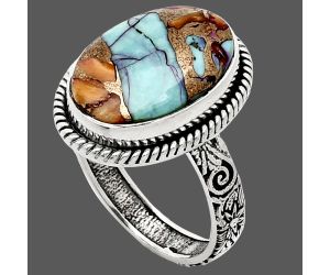 Kingman Orange Dahlia Turquoise Ring size-10 EXR01726 R-1067, 13x18 mm