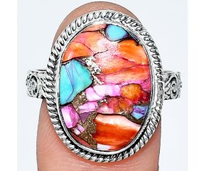 Kingman Orange Dahlia Turquoise Ring size-10 EXR01727 R-1067, 13x18 mm