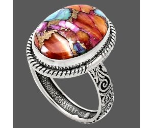 Kingman Orange Dahlia Turquoise Ring size-10 EXR01727 R-1067, 13x18 mm