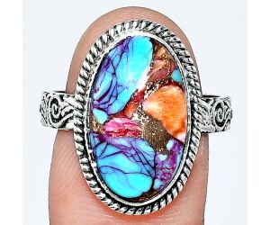 Kingman Orange Dahlia Turquoise Ring size-9 EXR01730 R-1067, 11x18 mm