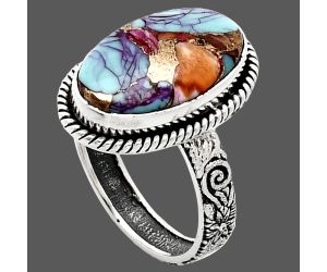 Kingman Orange Dahlia Turquoise Ring size-9 EXR01730 R-1067, 11x18 mm