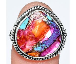 Kingman Orange Dahlia Turquoise Ring size-8 EXR01731 R-1067, 16x16 mm