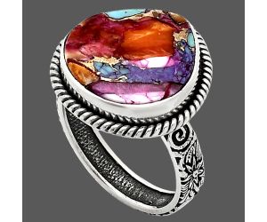 Kingman Orange Dahlia Turquoise Ring size-8 EXR01731 R-1067, 16x16 mm