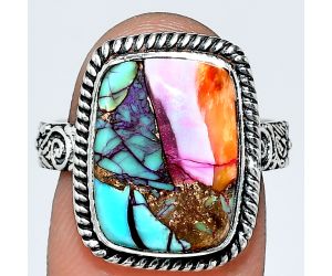 Kingman Orange Dahlia Turquoise Ring size-8 EXR01732 R-1067, 11x15 mm