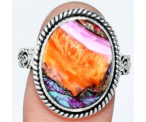 Kingman Orange Dahlia Turquoise Ring size-10 EXR01734 R-1067, 13x17 mm