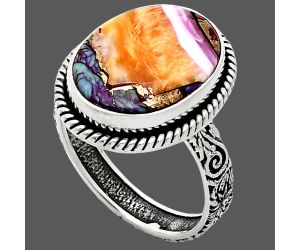 Kingman Orange Dahlia Turquoise Ring size-10 EXR01734 R-1067, 13x17 mm