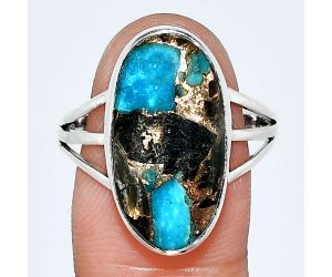 Shell In Black Blue Turquoise Ring size-10 EXR01741 R-1003, 11x20 mm