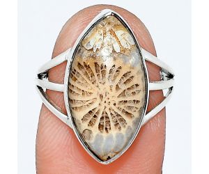 Flower Fossil Coral Ring size-7 EXR01743 R-1003, 10x19 mm