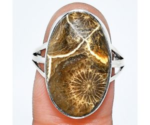 Flower Fossil Coral Ring size-8 EXR01744 R-1003, 13x22 mm