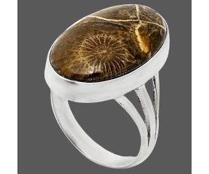 Flower Fossil Coral Ring size-8 EXR01744 R-1003, 13x22 mm