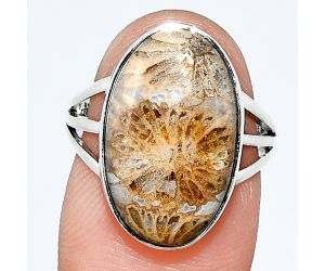 Flower Fossil Coral Ring size-7 EXR01754 R-1003, 12x19 mm