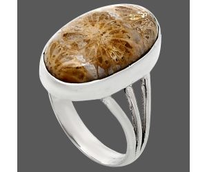 Flower Fossil Coral Ring size-7 EXR01754 R-1003, 12x19 mm