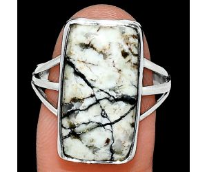 Authentic White Buffalo Turquoise Nevada Ring size-9 EXR01759 R-1003, 11x20 mm