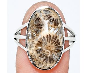 Flower Fossil Coral Ring size-9 EXR01760 R-1003, 12x19 mm