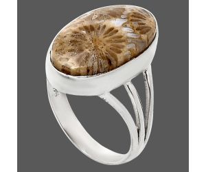 Flower Fossil Coral Ring size-9 EXR01760 R-1003, 12x19 mm