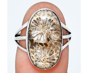 Flower Fossil Coral Ring size-7 EXR01762 R-1003, 11x19 mm