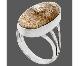 Flower Fossil Coral Ring size-7 EXR01762 R-1003, 11x19 mm