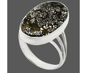 Nipomo Marcasite Agate Ring size-9 EXR01767 R-1003, 13x22 mm