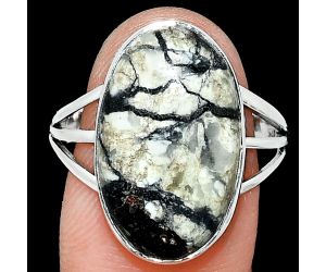 Authentic White Buffalo Turquoise Nevada Ring size-10 EXR01774 R-1003, 12x20 mm