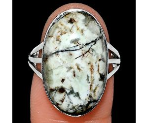 Authentic White Buffalo Turquoise Nevada Ring size-8 EXR01775 R-1003, 13x21 mm