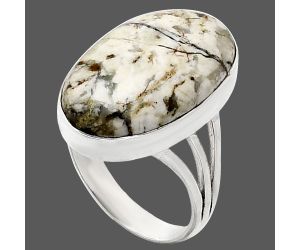 Authentic White Buffalo Turquoise Nevada Ring size-8 EXR01775 R-1003, 13x21 mm