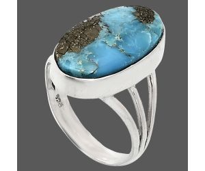 Kingman Turquoise With Pyrite Ring size-7 EXR01784 R-1003, 11x18 mm