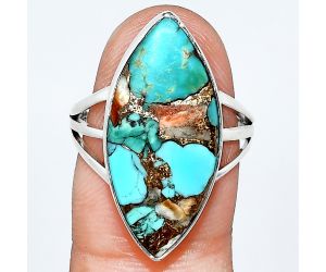 Kingman Copper Teal Turquoise Ring size-8 EXR01787 R-1003, 11x24 mm