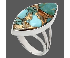 Kingman Copper Teal Turquoise Ring size-8 EXR01787 R-1003, 11x24 mm