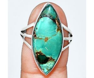 Kingman Copper Teal Turquoise Ring size-8 EXR01793 R-1003, 11x25 mm